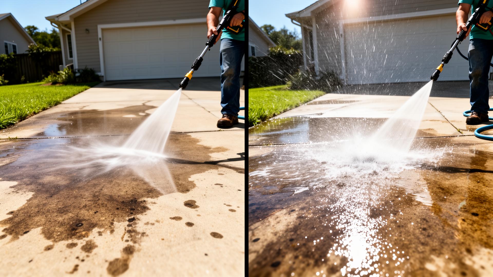 Pressure washing a concrete driveway in Detroit